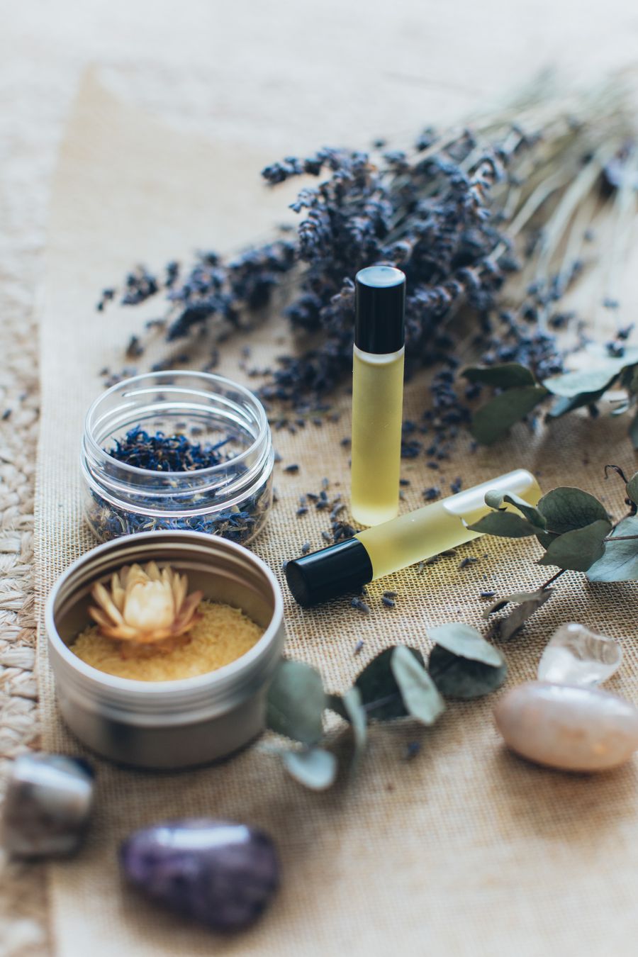Lavender, essential oils, and spa elements
